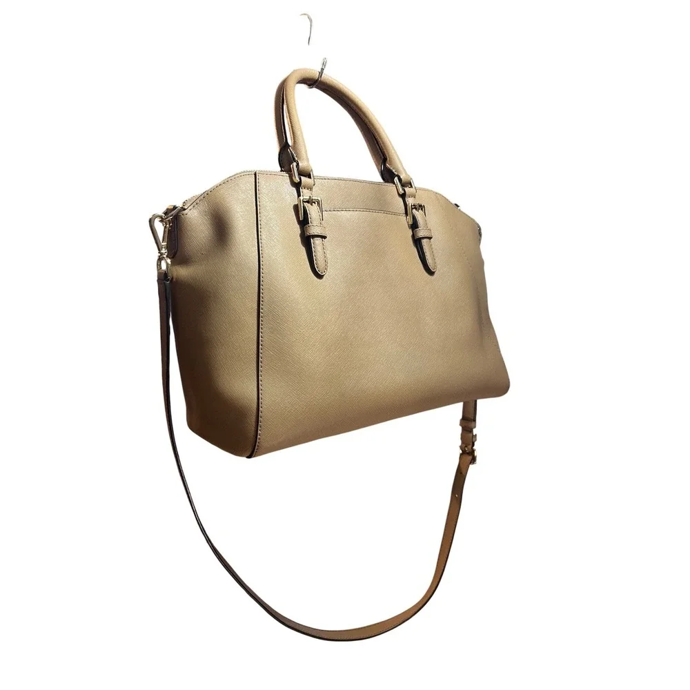 Michael Kors Saffiano Leather Satchel Bag Tan Gold Hardware Crossbody 30S4GTVS6L